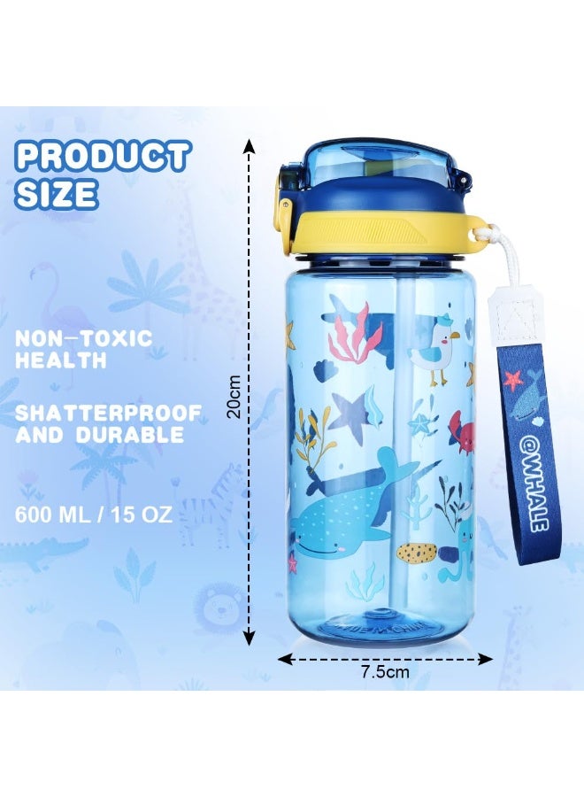 السيد باندا مطارة أطفال، 1 قطعة 600 مل زجاجة مياه للمدرسة، قارورة أطفال تريتان خالية من BPA، مطارة شرب ضد التسرب مع شفاط للأولاد والبنات، كوب ماء رياضي محمول للأنشطة الخارجية والسفر، (حوت أزرق) - Image 2